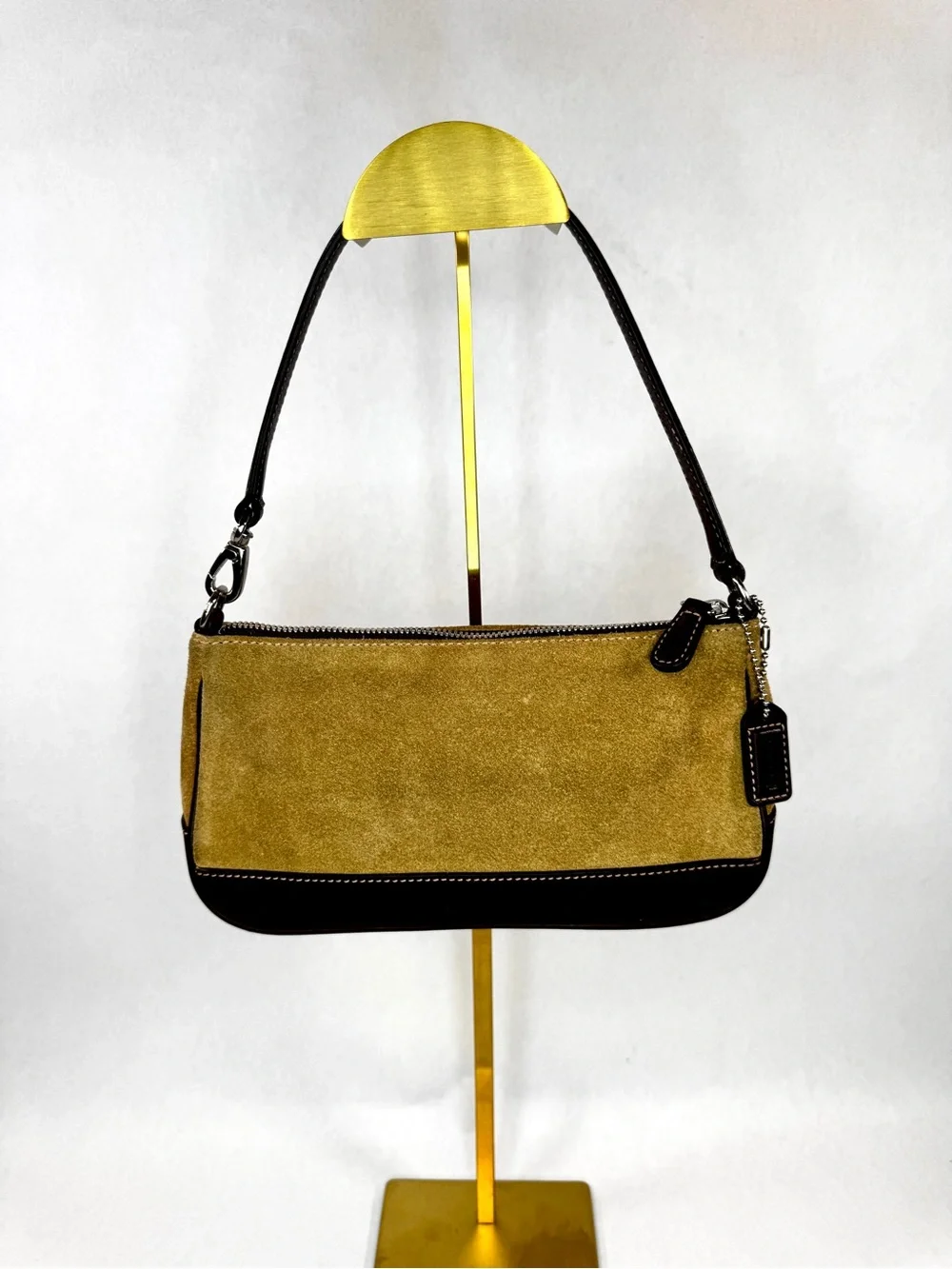 Vintage Coach Suede & Leather Shoulder Bag Style 7753 | Tan Split Suede - Picture 1 of 12